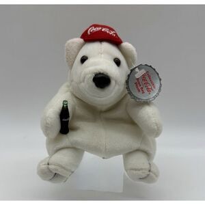 1997 Collectible Coca Cola Polar Bear In A Baseball Cap Bean Bag Plush No. 0111‎